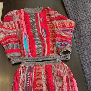 Vintage circa 1990 COOGI Multicolor Red Knit Ensemble Sweater and Skirt Size S